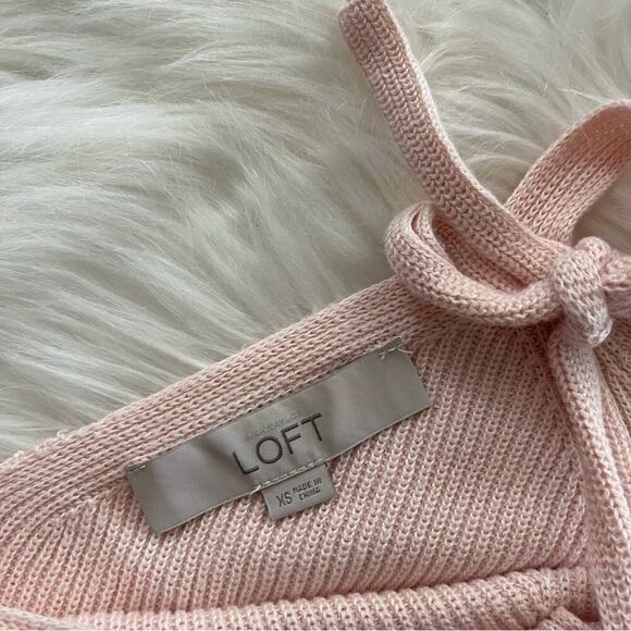 New LOFT Light Pink Cold Shoulder Bow Tie Strap Sweater XS - Picture 5 of 7